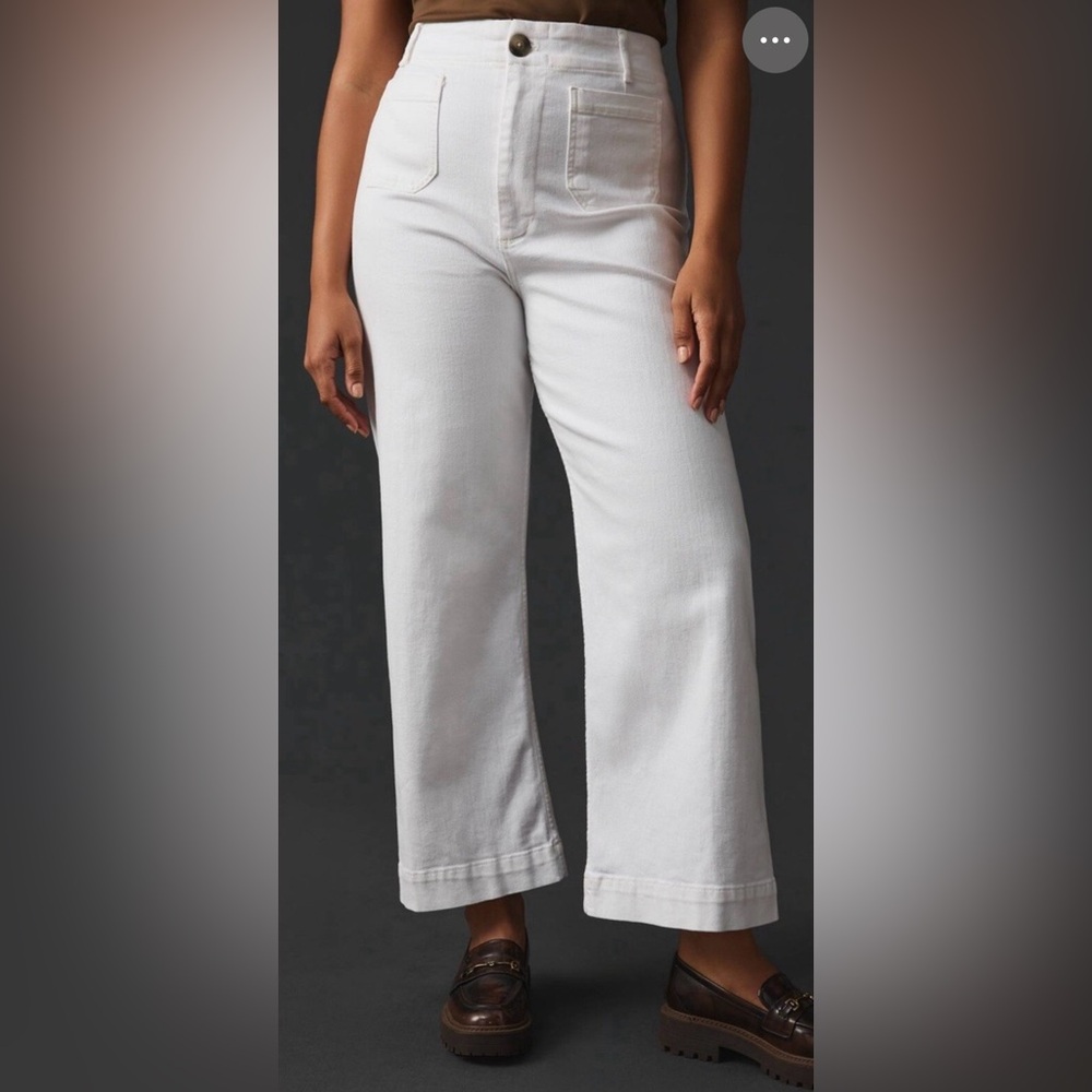 Anthropologie White Cropped Wide-Leg Jeans